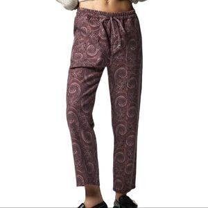 Zara Maroon Print Denim Elastic Waist Pants